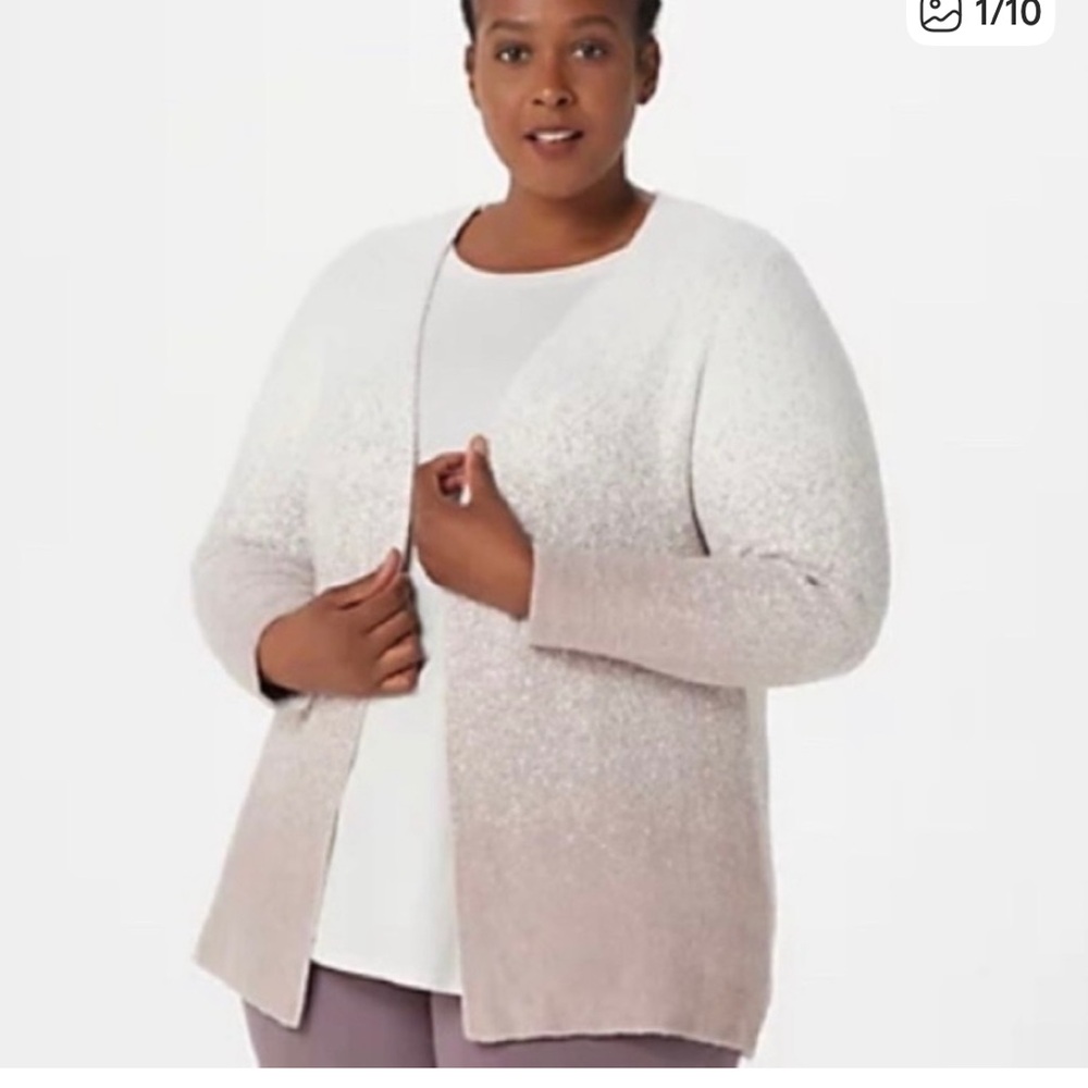 NEW Barefoot Dreams CozyChic Lite Confetti Open Front Cardigan Pearl Rose L NWT - Picture 6 of 14
